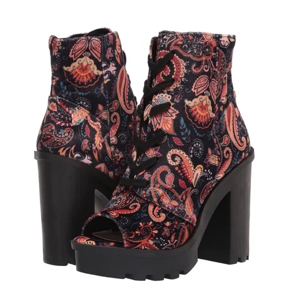 Jessica Simpson Lizzah Peep Toe Bootie Autumn Combo Size 7 - Picture 7 of 7